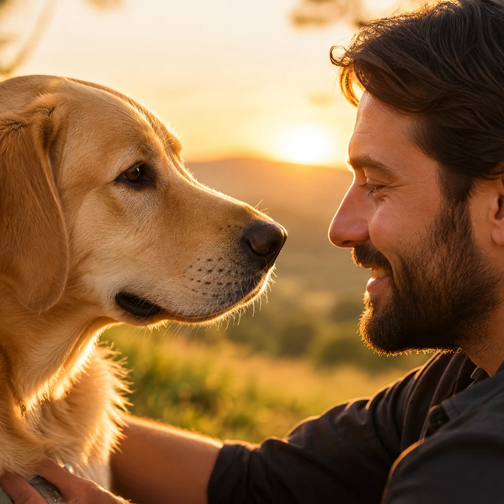 Uomo e cane, primo piano